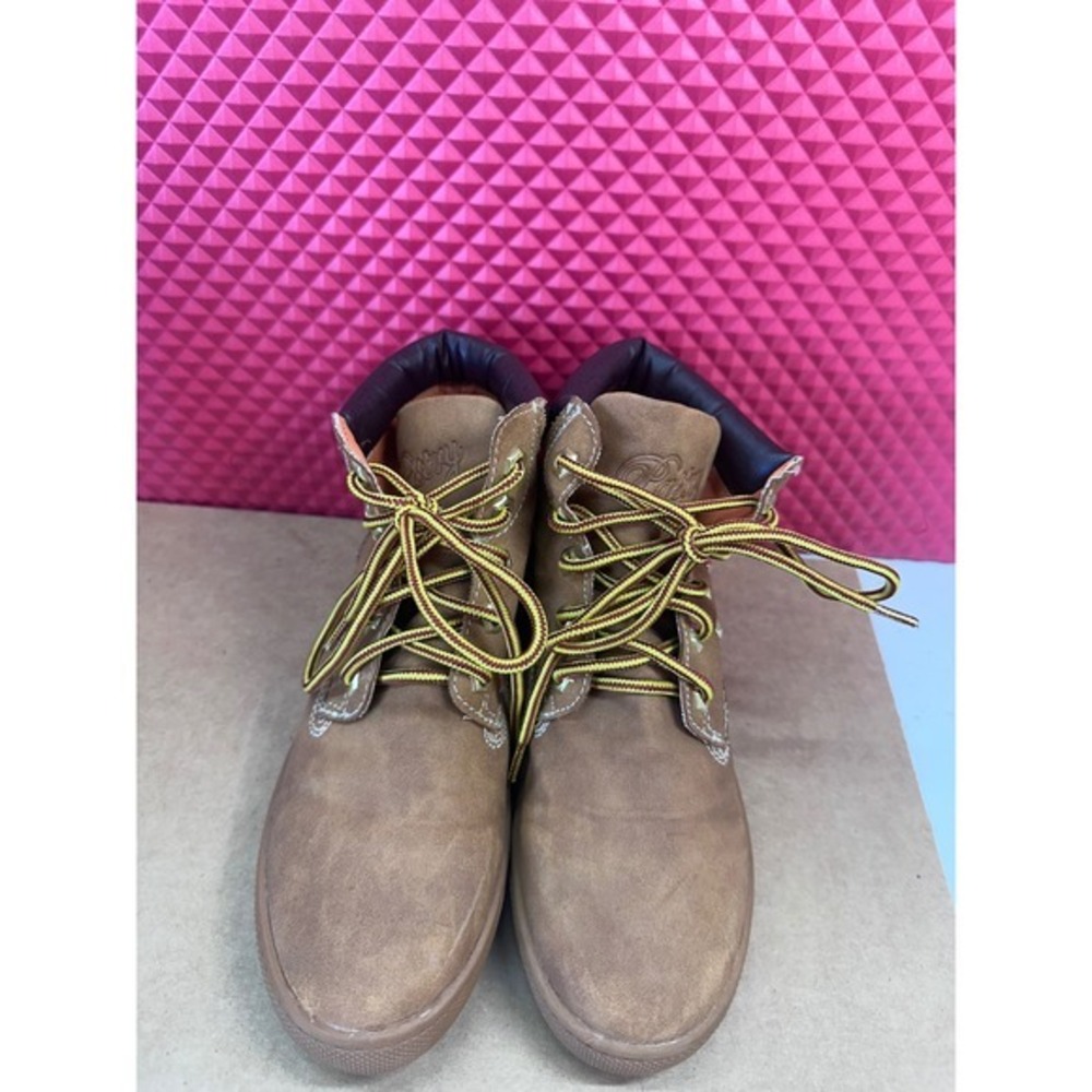 Pastry Love Tan Studded Ankle Boots Brown Lace Up Work Style Shoes Womens 5.5